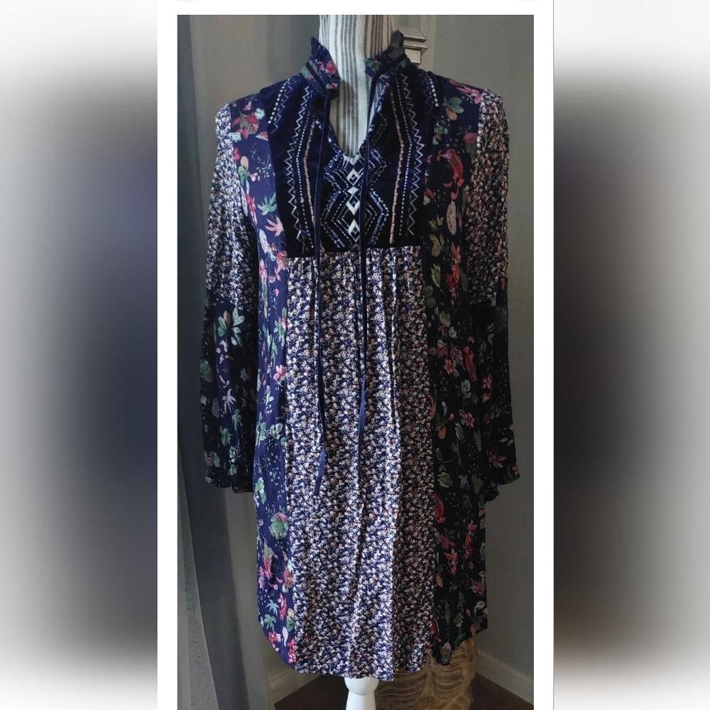 Flying Tomato Navy Floral Long Sleeve Dress